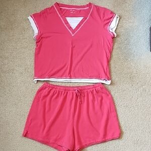 Sleep Sense Pajama Set Women's Size Medium Shorts Cap Sleeves Pink White